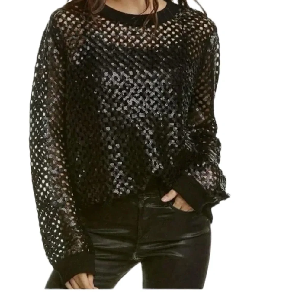 Tory Burch Black Sequin‎ Pullover Sweater Size Small Luxe Party Top